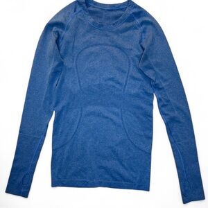 Lululemon swiftly size 4 long sleeve running activewear gym tee blue EUC
